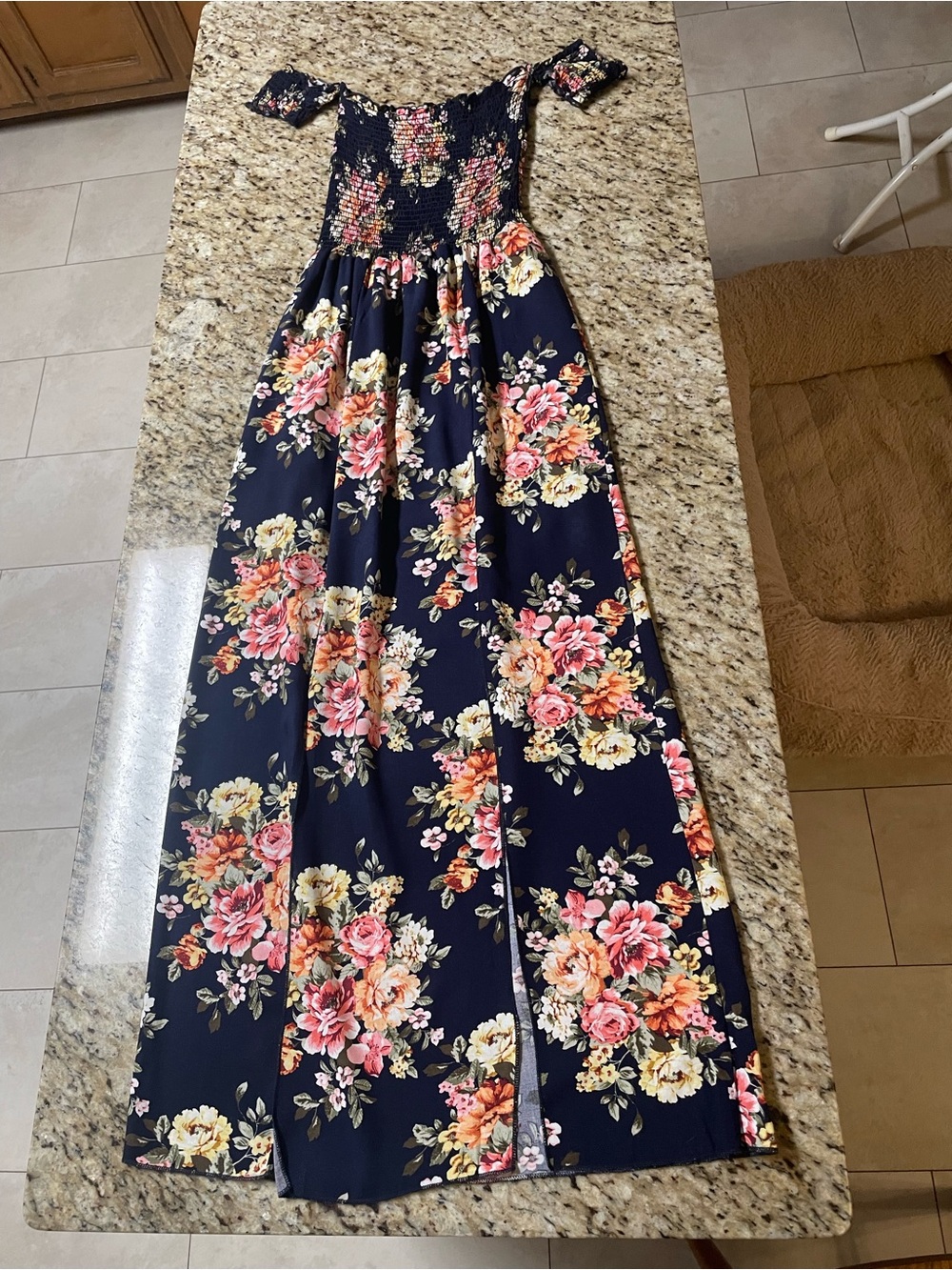 Altar’d State Navy Floral Off-Shoulder Maxi Dress Size Medium